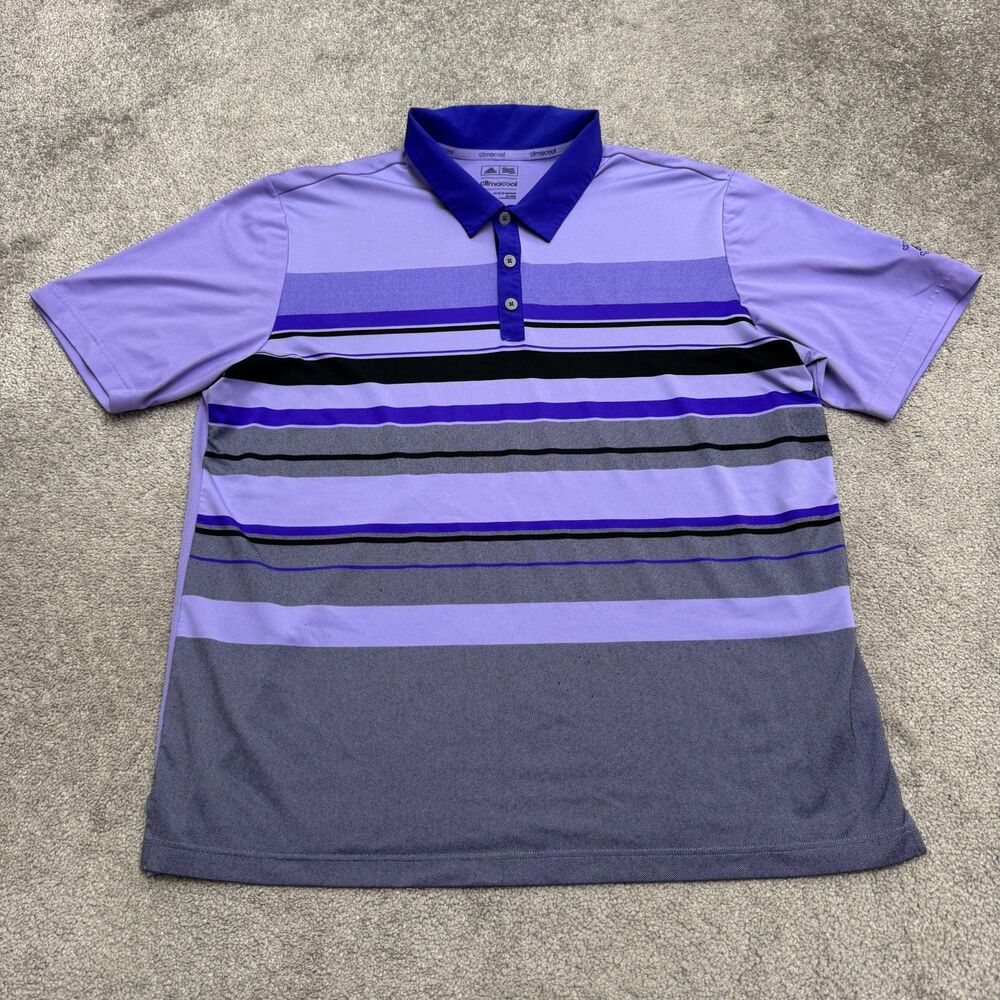 Adidas Golf Climacool Athletic Polo Shirt Mens XL Purple Striped Short Sleeve